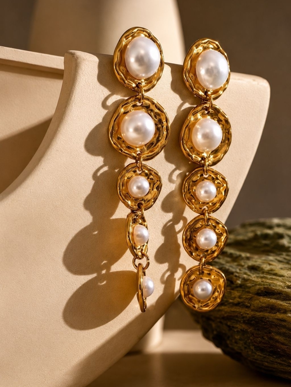 Gold-Tone Pearl Cascade Drop Earrings - Picture 4 of 4